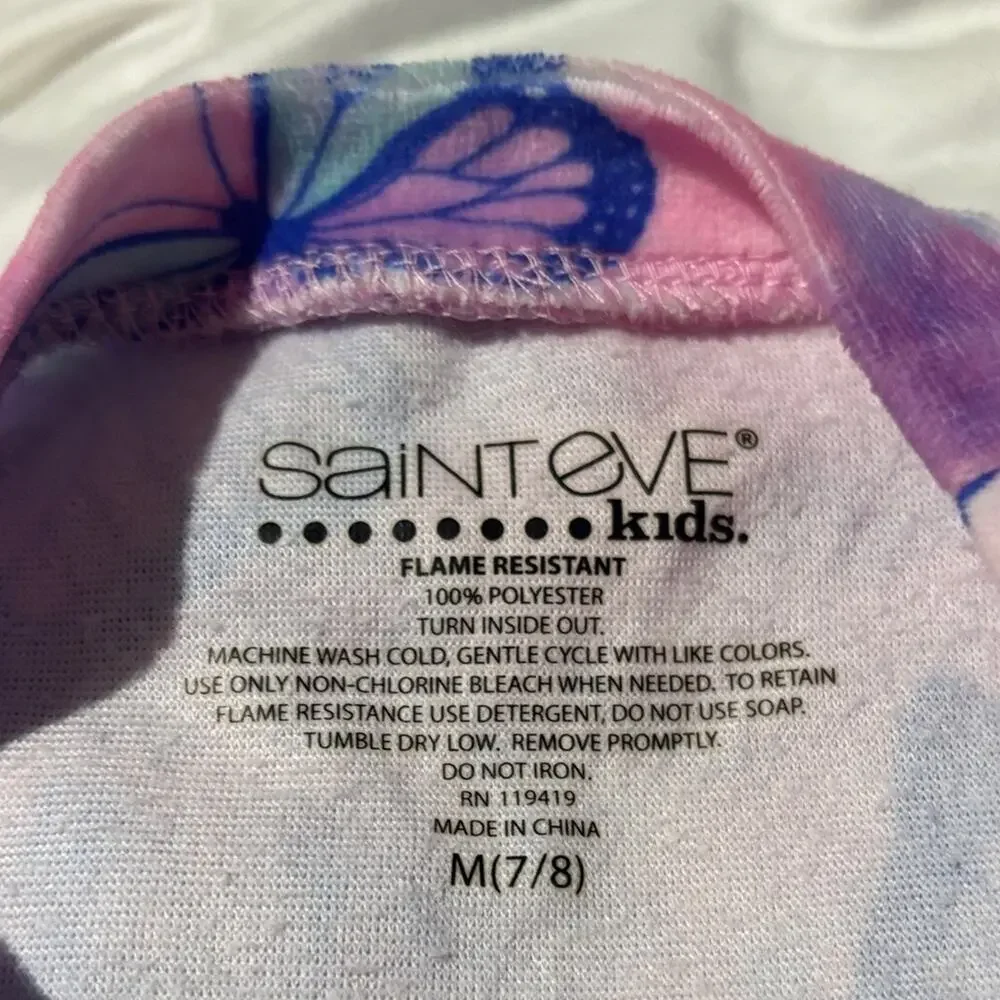 Saint Eve M 7/8 Pink and Blue Butterfly Print lounge Set pajamas sleepwear euc